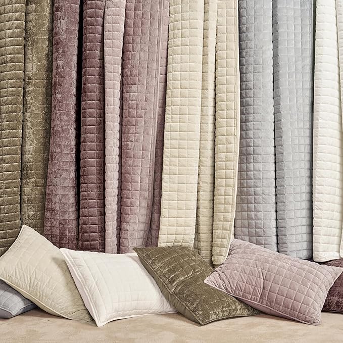 RECYCO Luxury Velvet Quilt Set Full Queen Size Bedding Sets, Ultra Soft Velvet Comforter Set, Lightweight Channel Box Stitch Oversized Bedspread Coverlet for All Season, with 2 Shams, Frost Gray