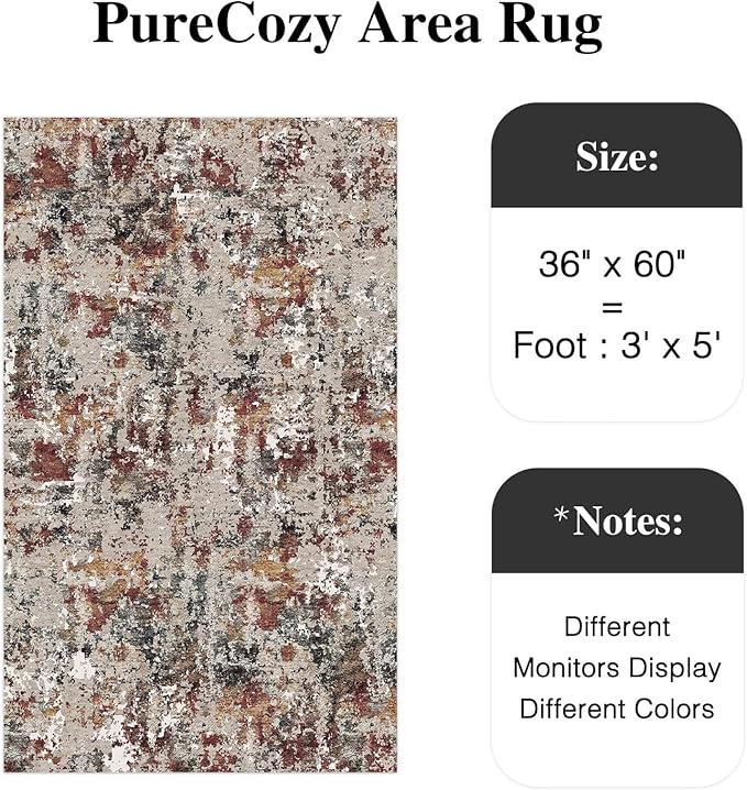Modern Area Rug 3x5 Machine Washable Entryway Entrance Carpet Red Brown Multi Kitchen Mat Non Slip Indoor Accent Neutral Abstract Distressed Throw Rug for Dining Living Room Office Bedroom