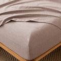 MooMee Fitted Bottom Sheet Only 100% Washed Cotton Linen Like Textured Breathable Durable Soft Comfy Deep Pocket Fits Mattress up to 17" (Mauve Brown, California King)