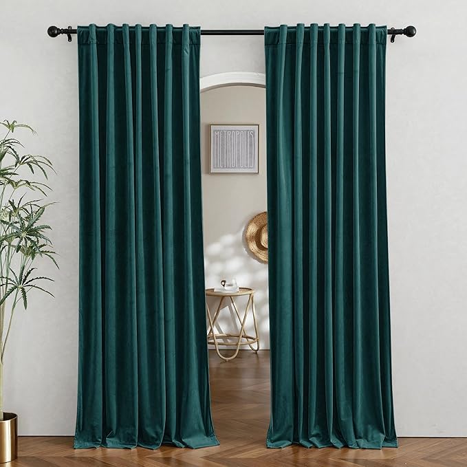 RYB HOME Velvet Room Divider Curtains for Space Separation, Noise Reduce Barrier for Nursery, Large Window Curtains for Sliding Glass Door, Peacock Blue, W 62 x L 84, 2 Panels Set