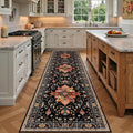 Area Rugs 3'x9' Washable Non-Slip, Floral Vintage Distress Print Pattern Medallion Carpet for Living Room Bedroom Dining Room, Black Colorful Floral Dark Tan