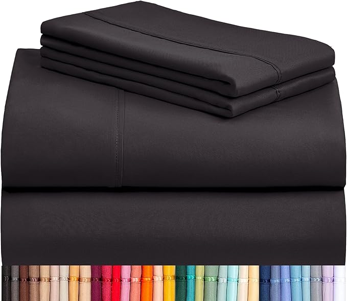 LuxClub 4 PC California King Sheet Set, Deep Pockets Wrinkle Free Cooling Bed Sheets Hotel Bedding for Women, Men, Includes 1 Fitted Sheet, 1 Flat Sheet and 2 Pillowcases-Black