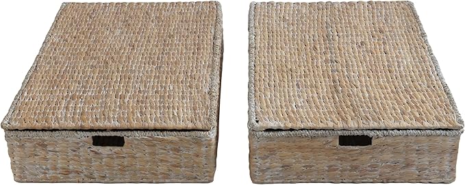 happimess BSK2015D-SET2 Holden 30" Classic Costal Hand-Woven Hyacinth Wicker Under Bed Storage Basket with for Storage and Decoration in Bathroom, Bedroom, Closet, Entryway, White Wash (Set of 2)