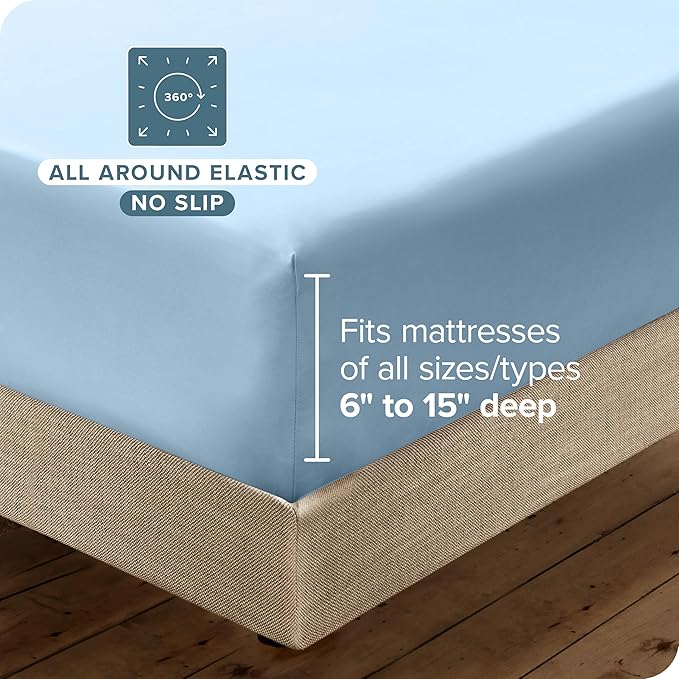 Bare Home Hotel Luxury Split King Sheet Set, Extra Soft, 7 Piece Set, Deep Pockets, Easy Fit, Cooling & Breathable, Wrinkle, Fade, Stain Resistant, Includes 4 Pillowcases (Split King, Light Blue)
