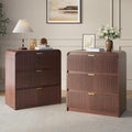 FURSUN 32" Tall Fluted Nightstand Set of 2, 3 Drawers Wooden End Table w/Storage, Curved Profile Design, Modern Bedside Table for Bedroom, Dark Walnut