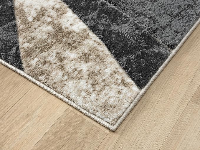 Modern Abstract Area Rug Hand Carved Contemporary Geometric Swirls Vibrant Colors Carpet for Living Room Bedroom Design PR1002 (Beige, 5' x 7')