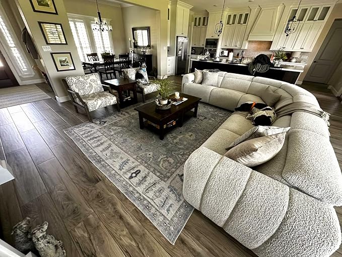 Fame Rugs Gray Modern Oushak Rug 5x7, Washable Vintage Turkish Colorful Oriental Antique Inspired Area Rugs, Luxury Living Room Bedroom (Gbeige, 5' x 7')