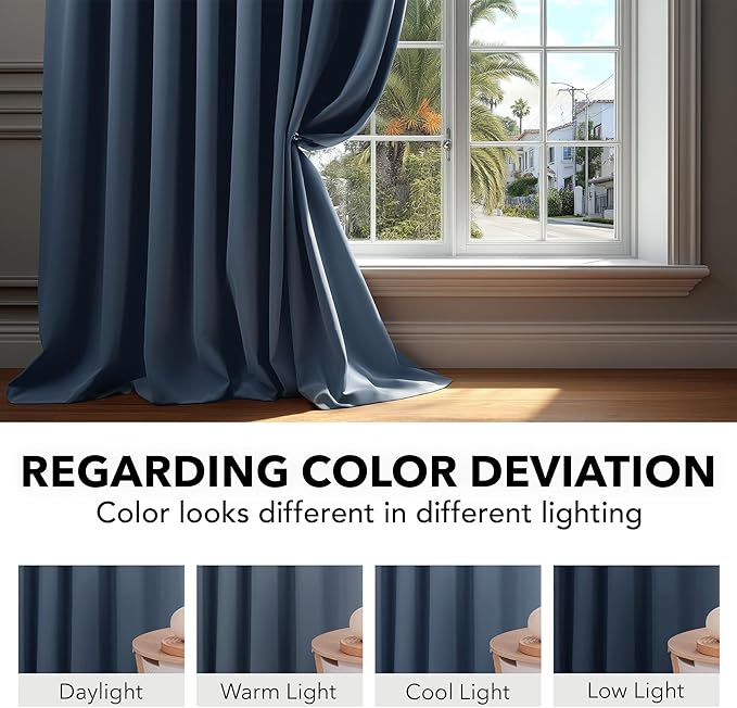 Deconovo Blackout Curtains, Thermal Insulated, W52 x L63 2 Panels, Back Tab, Machine Washable, Room-Darkening Drapes for Bedroom/Living Room Stone Blue