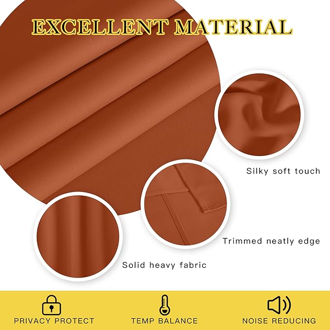 NICETOWN Sliding Door Window Treatment Blackout Patio Door Curtain Panels, Privacy Thermal Drapes for Bedroom Living Room Department with Grommet Top (Burnt Orange, W66 x L110)
