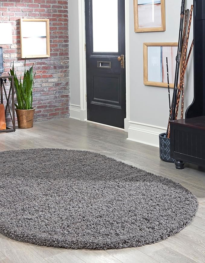 Unique Loom Solid Shag Collection Area Rug (7' 10" x 10' Oval, Graphite Gray)
