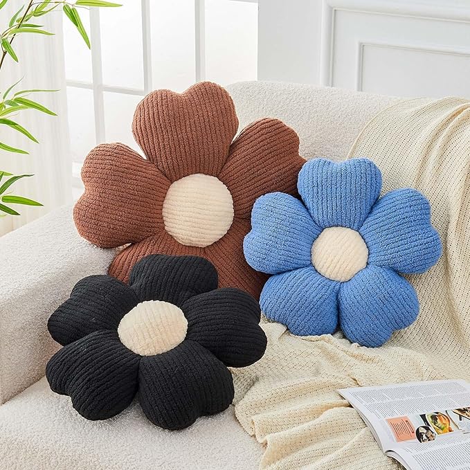 Kcvvcr Flower Throw Pillow, Cute Flower Shaped Pillow Decorative Throw Pillow for Bed Couch, Soft Daisy Pillows Floor Seating Cushion Cushions (14.9 Inch Brown)