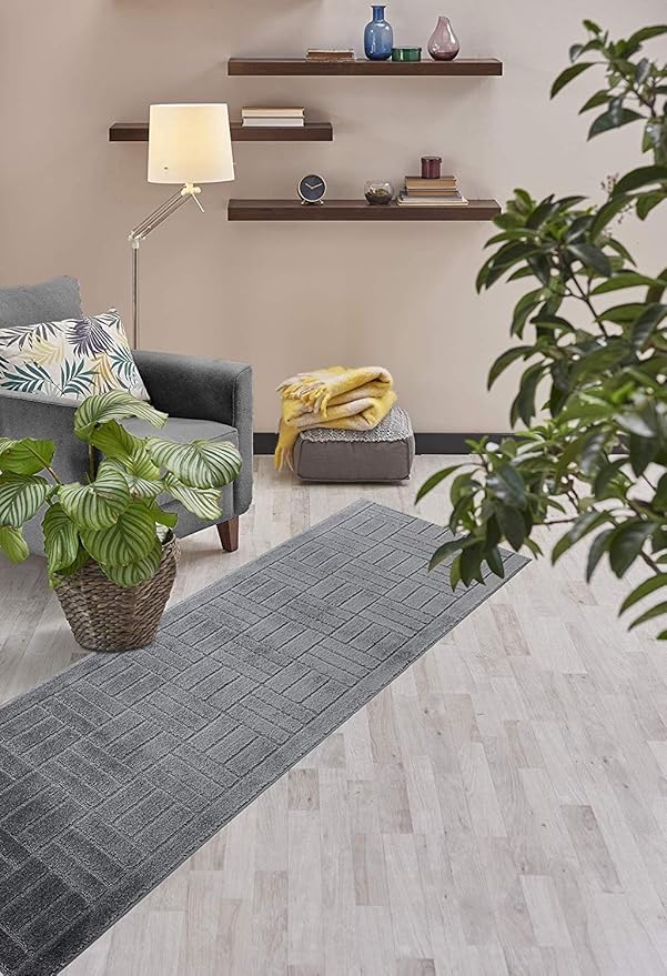 Custom Length Hallway Runner Rug,Slip Resistant,Bricks Anthracite, 26 Inch X 17 feet, Sold and Priced Per Foot