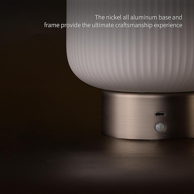 Aisilan Portable Opal Glass Lantern Table Lamp with Touch Control, 3W 3CCT Rechargeable Dimmable Motion Sensor Table Lamp for Headboard, Bookshelf, Corner