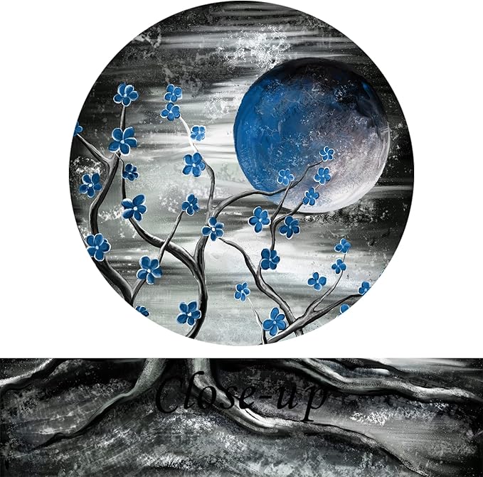 KREATIVE ARTS 3 Piece Full Moon Tree Canvas Wall Art Modern Abstract Black and White Tree Landscape Painting Prints for Bedroom Bathroom Decor Gallery Wrapped Artwork Ready to Hang (Blue)