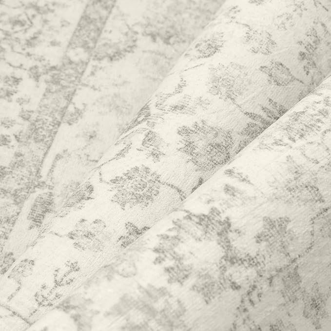 2x6 Grey Runner Rug Hallway Non Slip Kitchen Vintage Distressed Long Carpet Indoor Machine Washable Retro Floral Bedroom Accent Throw Rug for Office Laundry Bathroom Dining Living Room