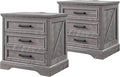 ACCOHOHO Farmhouse Nightstands Set of 2, 22 Inch Wide End Table with Charging Station & 3 Large Drawers, Rustic Wood Small Dresser Chest of Drawers for Bedroom, Living Room, Grey