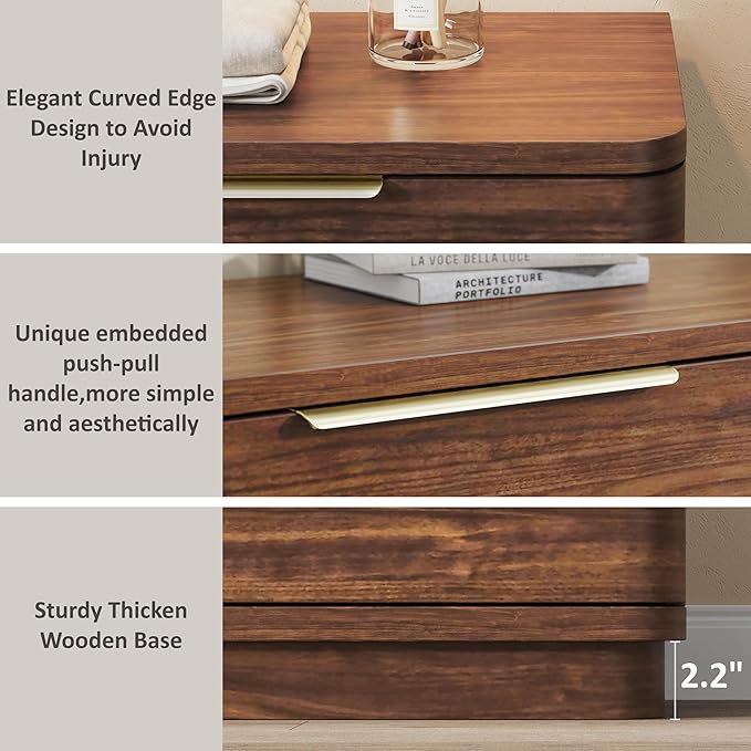 6 Drawer Dresser for Bedroom, 54" Wide Modern Chest of Drawers with Metal Handle, Curved Profile Design, Wooden Walnut Dresser Closet Clothes Storage TV Stand for Living Room, Hallway