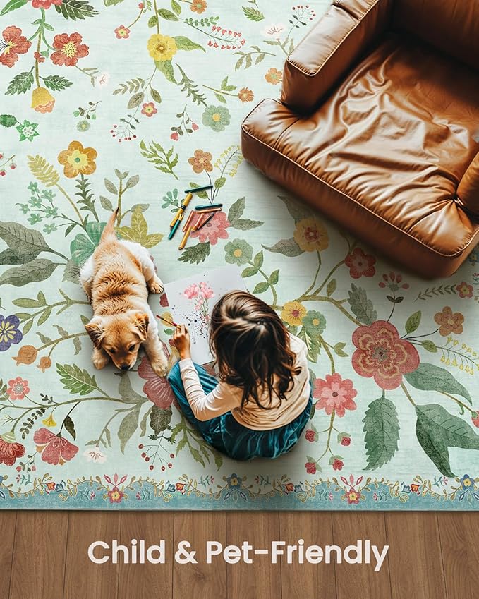 Amada 2x6 Washable Runner Rug, Non-Slip & Low-Profile Kitchen Area Rug with Durable Edge Binding, Boho Floral Pattern, Soft Long Entryway Runner Rugs for Bedroom & Hallway