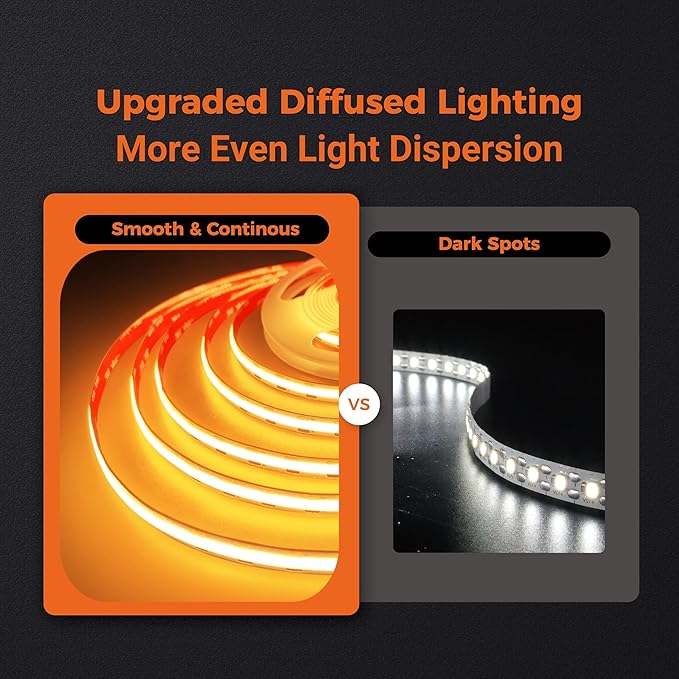 Candlelight COB LED Strip Lights 2400K, 3W/FT, 16.4FT 24V LED Tape Light with 3M VHB Backing, CRI 95, UL Listed, Cuttable, Dimmable, Bendable for Bars, Restaurants, Relaxing (NO Power Supply)