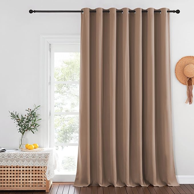 NICETOWN Blackout Patio Curtains 100 x 144 Inches Long for Sliding Door Extral Wide Blackout Curtain Panels Thermal Insulated Room Divider - Grommet Top, 100" W x 144" L, 1 Panel, Cappuccino