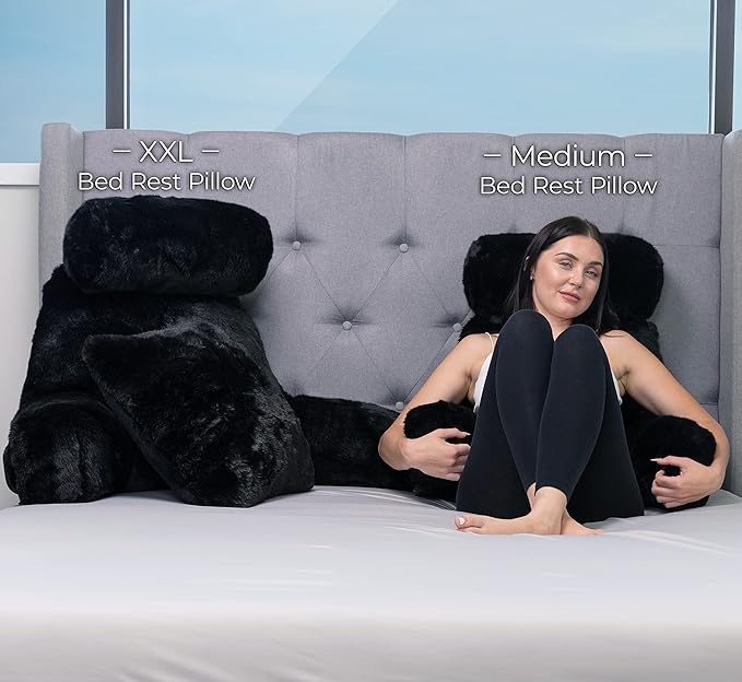Husband Pillow Medium Limited Baby Black Panther Backrest, 2-Tone Reversible Double Sided Fabulous Faux Fur Reading & Bed Rest Pillow with Arms & Neck Roll, Adjustable Memory Foam - Extremely Comfy