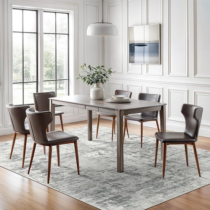 Abstract Rug 8x10 Large Living Room Rugs Neutral Modern Washable Area Rugs for Bedroom Dining Room Non-Slip Stain Resistant Foldable Thin Rug Gray White