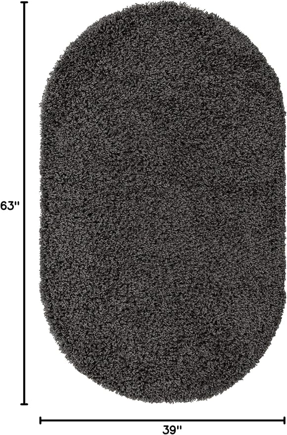 Unique Loom Solid Shag Collection Area Rug (3' 3" x 5' 3" Oval, Graphite Gray)