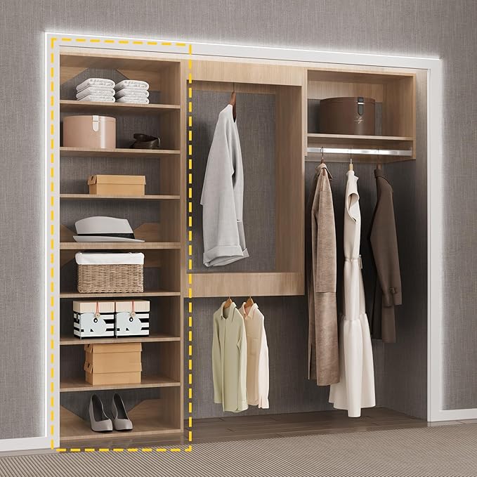 Short Tower Closet Unit, Modular Closet System, Wood Closet System Organizer with Storage for Walk In Closets, Clothing Rack Wardrobe for Hanging Clothes, Bedroom, Wood, 25.5"W
