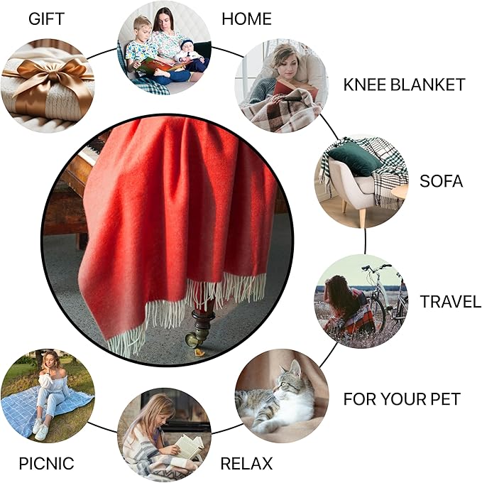 New Zealand Virgin Wool Throw Blanket, Indoor & Outdoor, Soft Blanket with Fringes, 55 x 79 in (140 x 200 cm)