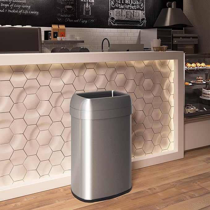 iTouchless 61 Liter / 16 Gallon Open Top Kitchen Trash Can & Recycle Bin with Double Odor Filters, Stainless Steel Commercial Grade Garbage Bin for Garage Home, Office, Restaurant, Restroom Store Dorm
