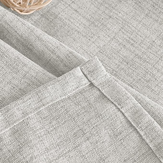 YoungsTex Light Grey Linen Curtains 48 Inch Length, Short Light Filtering Drapes Semi Sheer with Bronze Grommet Lightweight for Bedroom Living Room Windows, 42 x 48 Inch, 2 Panels