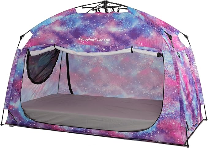 Indoor Instant Privacy Bed Tent for Sleeping,Quick Set-up Bed Canopies,Portable Bed Drapes with Large Space and 3 Doors (Galaxy, Twin)