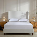 Upholstered Bed Frame with 54'' Nail Head Decorative Wing Back,Hand Buttoned Tufting Headboard Platform Bed Frame with Wooden Slats,No Box Spring Needed (Cream White, King)