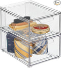 mDesign Stackable Storage Containers Box with 2 Pull-Out Drawers - Stacking Plastic Drawer Bins for Closet Organization, Linen, Coat, Bedroom or Entryway Closets - Lumiere Collection - 2 Pack - Clear