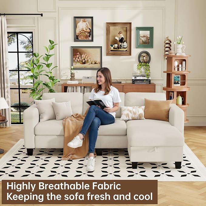 ZeeFu Sectional and Sofa Couches for Living Room - 78'' 3 Seater L-Shaped Modular Couch with Storage Ottoman - Modern Velevt Fabric Upholstered Sofa Set for Small Space Apartment Office
