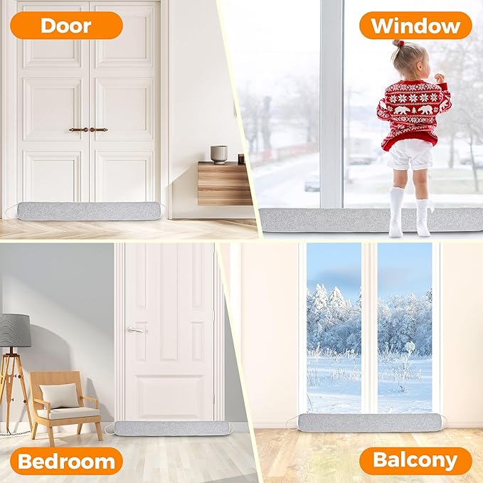 TORRAMI Under Door Draft Stoppers 32 Inch, Heavy Triangle Stop Draft Block Cold Air/Wind/Breeze Noise Blocker Door Sweeps Weather Stripping Bottom Seal Light Gray