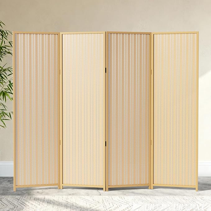 4 Panel Room Divider and Extra Wide Folding Privacy Screen, 63" W x 67" H, Bamboo Room Divider for Room Separation