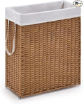 Slim Wicker Laundry Hamper, 75L Handwoven Rattan Basket with Handles, Narrow Laundry Basket with Removable Liner Bag & 2 Mesh Bags