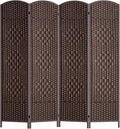 FDW Room Divider Folding Privacy Divider 6 Ft Indoor Wall Divider Portable Partition Wood Screen, Brown (4 Panel)