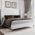 Jocisland Full Upholstered Platform Bed Frame with 51.2" Tall Wingback Headboard–Solid Wood Legs, No Box Spring Needed, White Linen–Modern Style for Any Bedroom