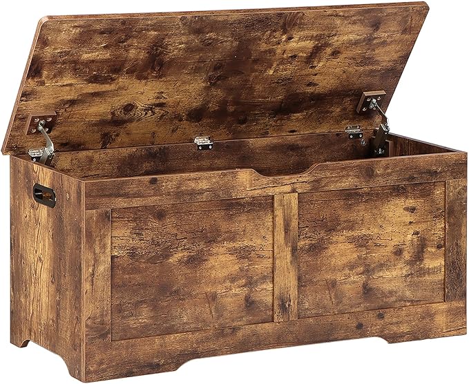 Timberer 39.4" Storage Chest, Wooden Storage Bench, Lift Top Toy Chest with 2 Safety Hinges, Large Toy Box, Entryway Bench for Living Room, Bedroom, Rustic Brown