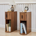 Narrow Nightstand Set of 2, Fluted Small Night Stand, Slim Curved Storage End Table with Drawer, Mid Century Modern Wooden Bedside Cabinet for Living Room, Bedroom,Small Spaces, Walnut