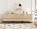 WAMPAT 94.5" W Fluted Dresser for Bedroom, Modern 9 Drawer Dresser TV Stand with Hidden Handles, Wooden Chest of Drawers Closet Clothes Storage Organizer for Bedroom, Living Room, Beige