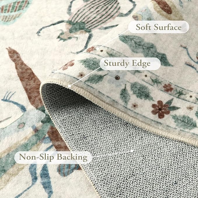 Lahome Insect Kitchen Runner Rugs Non Skid Washable, 2x6 Soft Washable Runner Non Slip, Ultra-Thin Hallway Rug Stain Resistant Carpet for ‎Laundry Bathroom Bedroom(2x6ft,Beige)