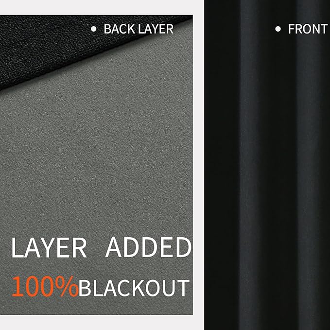 Joydeco Blackout Curtains 120 Inches Long 2 Panels Burg, Room Darkening Curtains for Bedroom, 100% Black Out Textured Thermal Drapes Privacy Protection 2 Panels Set(W52 x L120 Inch, Black)