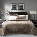 RECYCO Luxury Velvet Quilt Set, California King 118'' x 106'' Oversized Bedspread, Ultra Soft Velvet Comforter, Lightweight Box Stitch Bedding Sets for All Season, with 2 Shams, Mocha Brown