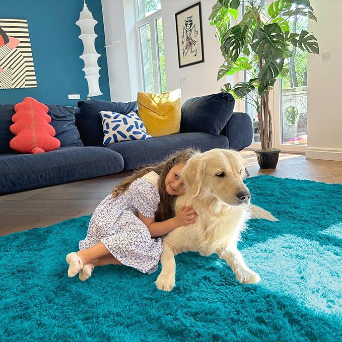 OLANLY 2x5 Machine Washable Runner Rugs for Hallway, Soft Fluffy Shaggy Bedside Rugs for Bedroom, Living Room, Indoor Floor Carpet for Kids Girls and Boys, Nursery Rooms, Home Decor Aesthetic, Teal