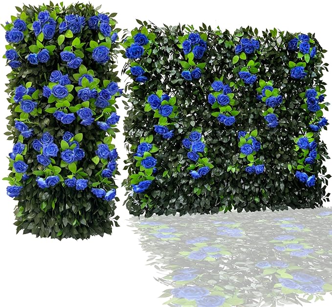 GLANT Expandable Fence Privacy Screen for Balcony Patio Outdoor,Decorative Faux Ivy Fencing Panel,Artificial Hedges (Single Sided Leaves) (2, Branches -Blue Rose)