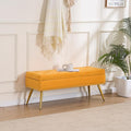 Velvet Storage Bench with Gold Legs& Nailhead Trim, 40" Wide Upholstered Modern Bedroom Bench for End of Bed, Tufted Ottoman for Entryway Living Room Dining Room (Mustard Yellow, 40" Wide)