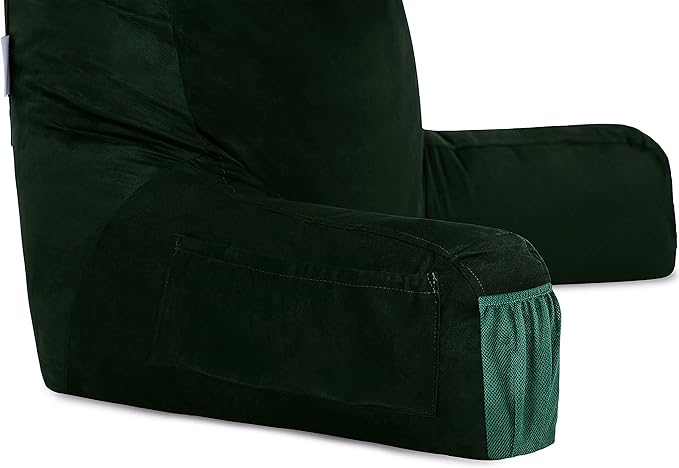 Husband Pillow Medium Aspen Edition Ramona Green, Sit Up Reading & Bed Rest with Arms, Ultra-Comfy, Detach Neck Roll - Premium Shredded Memory Foam Backrest, Reverses to Micro: Suede or Plush